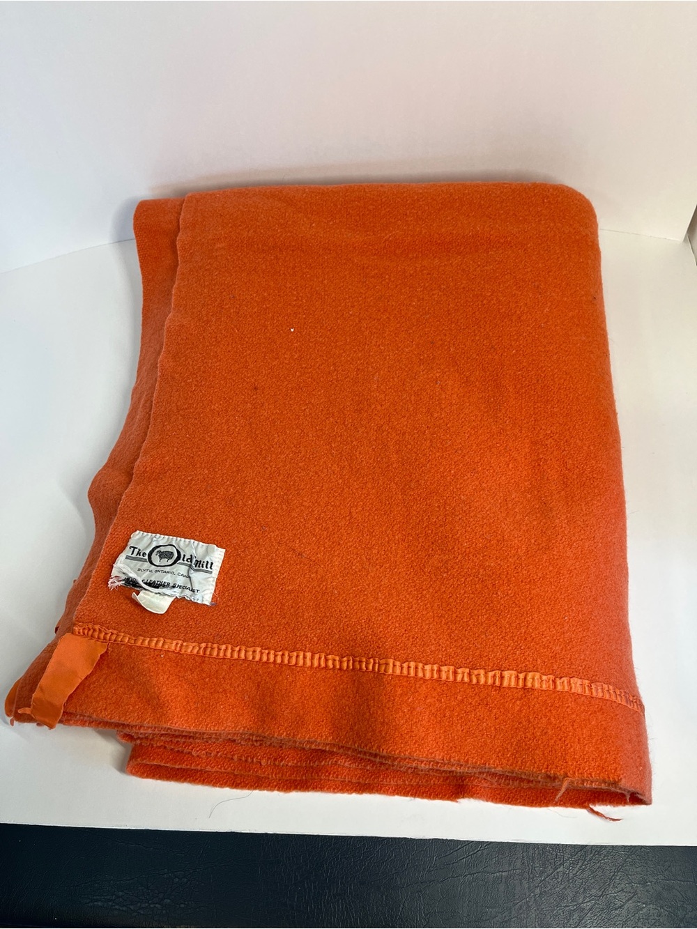 Vintage The Old Mill Pure 100% Wool Blanket Canada Orange 74" x 60" Farmhouse